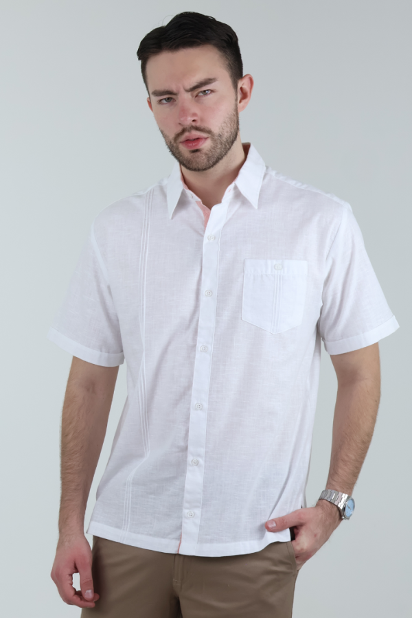 Camisa Blanca Tipo Guayabera Manga Corta Corte Clásico Para Hombre